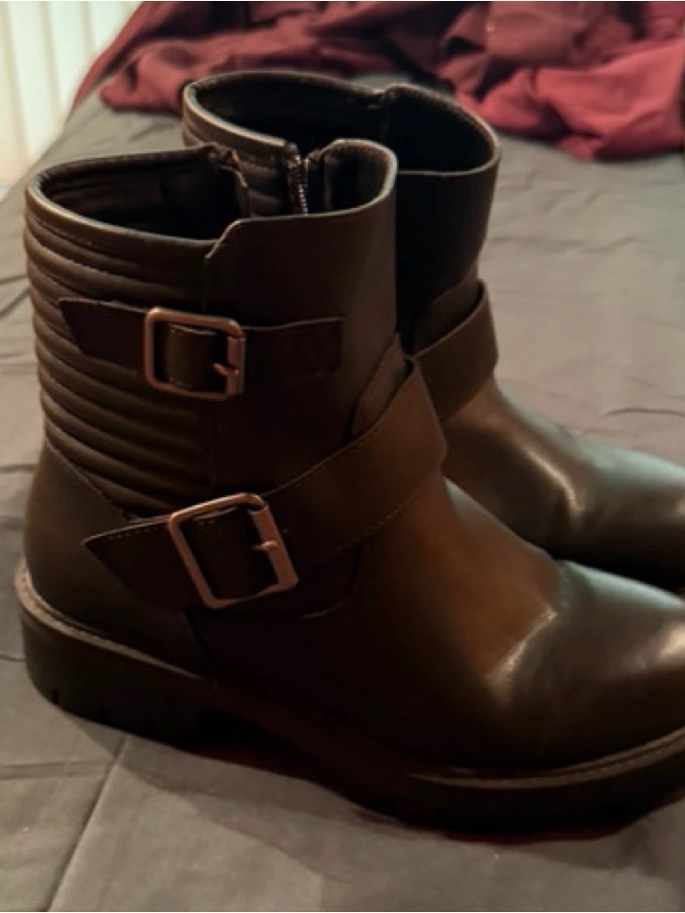 MIA black Buckle Ankle Boots with Moto Ribbing